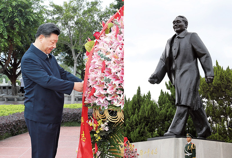 2020年10月14日，習(xí)近平總書記向深圳蓮花山公園鄧小平同志銅像敬獻花籃。